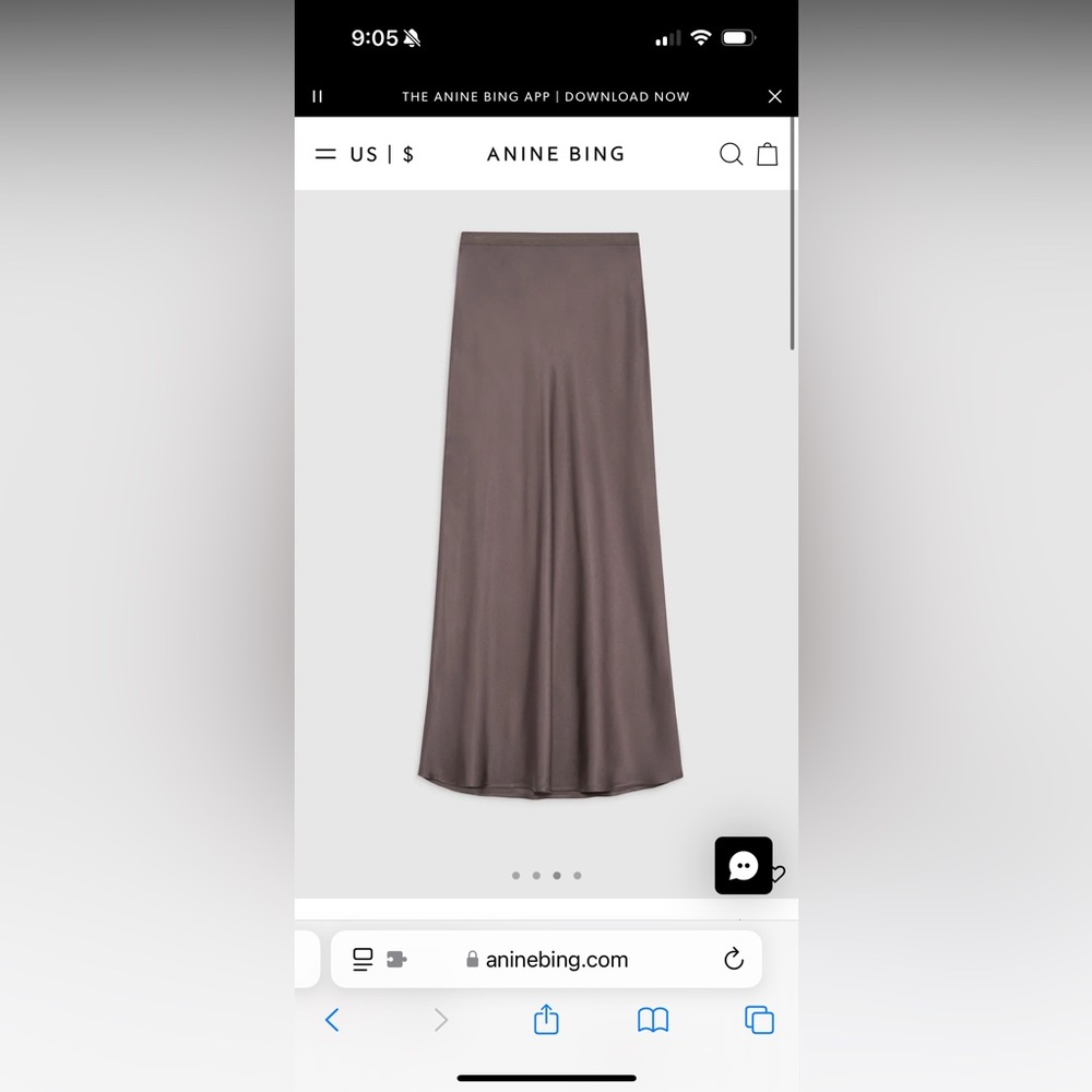 Anine Bing Bar silk skirt in Iron L. NWT